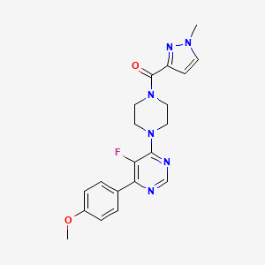 molecular formula C20H21FN6O2 B3009379 [4-[5-Fluoro-6-(4-methoxyphenyl)pyrimidin-4-yl]piperazin-1-yl]-(1-methylpyrazol-3-yl)methanone CAS No. 2380085-83-4