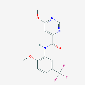 molecular formula C14H12F3N3O3 B3009383 6-methoxy-N-(2-methoxy-5-(trifluoromethyl)phenyl)pyrimidine-4-carboxamide CAS No. 2034282-20-5
