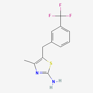 molecular formula C12H11F3N2S B3009390 4-Methyl-5-{[3-(trifluoromethyl)phenyl]methyl}-1,3-thiazole-2-ylamine CAS No. 1049144-37-7