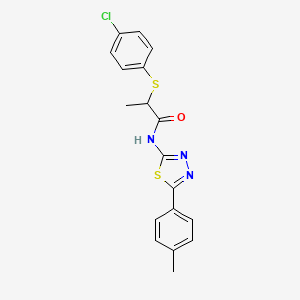 molecular formula C18H16ClN3OS2 B3009395 2-((4-氯苯基)硫代)-N-(5-(对甲苯基)-1,3,4-噻二唑-2-基)丙酰胺 CAS No. 394235-16-6
