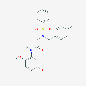 molecular formula C24H26N2O5S B300940 N-[2,5-bis(methyloxy)phenyl]-2-[[(4-methylphenyl)methyl](phenylsulfonyl)amino]acetamide 