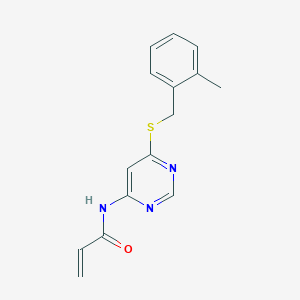 molecular formula C15H15N3OS B3009423 N-[6-[(2-Methylphenyl)methylsulfanyl]pyrimidin-4-yl]prop-2-enamide CAS No. 2305529-15-9