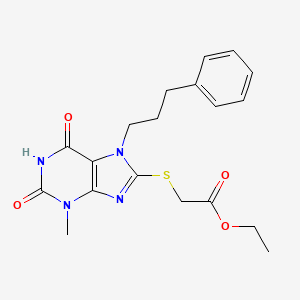 molecular formula C19H22N4O4S B3009431 2-[3-甲基-2,6-二氧代-7-(3-苯基丙基)嘌呤-8-基]硫代乙酸乙酯 CAS No. 326918-89-2