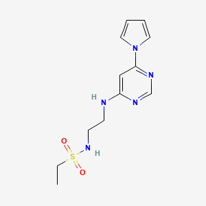 molecular formula C12H17N5O2S B3009447 N-(2-((6-(1H-吡咯-1-基)嘧啶-4-基)氨基)乙基)乙磺酰胺 CAS No. 1428367-50-3