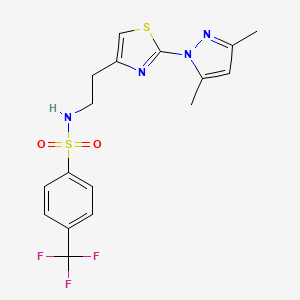 molecular formula C17H17F3N4O2S2 B3009448 N-(2-(2-(3,5-dimethyl-1H-pyrazol-1-yl)thiazol-4-yl)ethyl)-4-(trifluoromethyl)benzenesulfonamide CAS No. 1421509-79-6