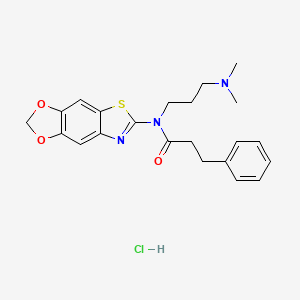 molecular formula C22H26ClN3O3S B3009459 N-([1,3]二氧杂[4',5':4,5]苯并[1,2-d]噻唑-6-基)-N-(3-(二甲氨基)丙基)-3-苯基丙酰胺盐酸盐 CAS No. 1216901-88-0