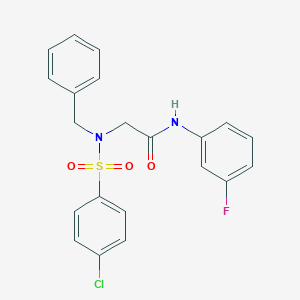 molecular formula C21H18ClFN2O3S B300947 2-{benzyl[(4-chlorophenyl)sulfonyl]amino}-N-(3-fluorophenyl)acetamide 