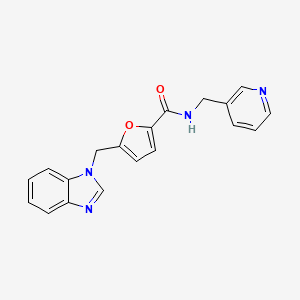 molecular formula C19H16N4O2 B3009479 5-((1H-benzo[d]imidazol-1-yl)methyl)-N-(pyridin-3-ylmethyl)furan-2-carboxamide CAS No. 1172794-57-8