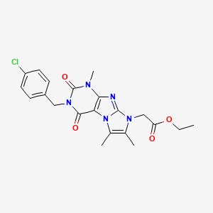 molecular formula C21H22ClN5O4 B3009486 ethyl 2-(3-(4-chlorobenzyl)-1,6,7-trimethyl-2,4-dioxo-3,4-dihydro-1H-imidazo[2,1-f]purin-8(2H)-yl)acetate CAS No. 919012-33-2