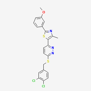 molecular formula C22H17Cl2N3OS2 B3009508 5-(6-((3,4-Dichlorobenzyl)thio)pyridazin-3-yl)-2-(3-methoxyphenyl)-4-methylthiazole CAS No. 923680-46-0