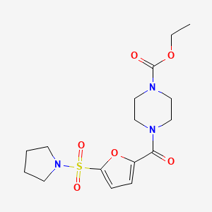 molecular formula C16H23N3O6S B3009513 Ethyl 4-(5-(pyrrolidin-1-ylsulfonyl)furan-2-carbonyl)piperazine-1-carboxylate CAS No. 1171580-52-1