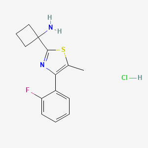 molecular formula C14H16ClFN2S B3009531 1-[4-(2-Fluorophenyl)-5-methyl-1,3-thiazol-2-yl]cyclobutan-1-amine hydrochloride CAS No. 1909306-59-7