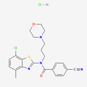 molecular formula C23H24Cl2N4O2S B3009534 N-(7-chloro-4-methylbenzo[d]thiazol-2-yl)-4-cyano-N-(3-morpholinopropyl)benzamide hydrochloride CAS No. 1215319-73-5