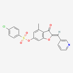 molecular formula C21H14ClNO5S B3009535 (2Z)-4-甲基-3-氧代-2-(吡啶-3-基亚甲基)-2,3-二氢-1-苯并呋喃-6-基 4-氯苯磺酸盐 CAS No. 903586-06-1