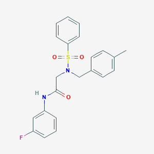 molecular formula C22H21FN2O3S B300954 N-(3-fluorophenyl)-2-[[(4-methylphenyl)methyl](phenylsulfonyl)amino]acetamide 