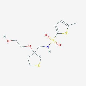 molecular formula C12H19NO4S3 B3009559 N-((3-(2-hydroxyethoxy)tetrahydrothiophen-3-yl)methyl)-5-methylthiophene-2-sulfonamide CAS No. 2310205-77-5