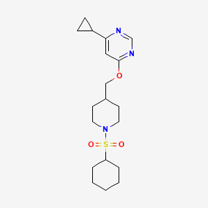 molecular formula C19H29N3O3S B3009576 4-((1-(Cyclohexylsulfonyl)piperidin-4-yl)methoxy)-6-cyclopropylpyrimidine CAS No. 2319788-29-7