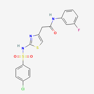 molecular formula C17H13ClFN3O3S2 B3009605 2-(2-(4-氯苯磺酰氨基)噻唑-4-基)-N-(3-氟苯基)乙酰胺 CAS No. 921925-79-3