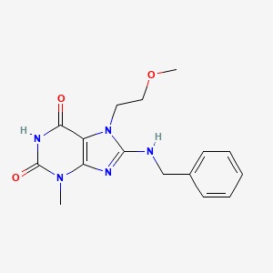 molecular formula C16H19N5O3 B3009609 8-Benzylamino-7-(2-methoxy-ethyl)-3-methyl-3,7-dihydro-purine-2,6-dione CAS No. 333769-08-7