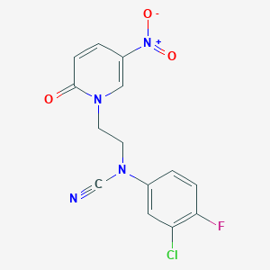 molecular formula C14H10ClFN4O3 B3009621 (3-氯-4-氟苯基)-[2-(5-硝基-2-氧代吡啶-1-基)乙基]氰胺 CAS No. 1465371-31-6