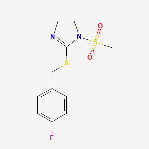molecular formula C11H13FN2O2S2 B3009629 2-[(4-Fluorophenyl)methylsulfanyl]-1-methylsulfonyl-4,5-dihydroimidazole CAS No. 868216-80-2
