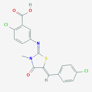 molecular formula C18H12Cl2N2O3S B300964 2-Chloro-5-{[5-(4-chlorobenzylidene)-3-methyl-4-oxo-1,3-thiazolidin-2-ylidene]amino}benzoic acid 
