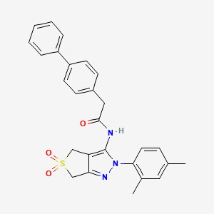 molecular formula C27H25N3O3S B3009640 2-([1,1'-biphenyl]-4-yl)-N-(2-(2,4-dimethylphenyl)-5,5-dioxido-4,6-dihydro-2H-thieno[3,4-c]pyrazol-3-yl)acetamide CAS No. 893953-04-3