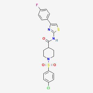 molecular formula C21H19ClFN3O3S2 B3009647 1-((4-chlorophenyl)sulfonyl)-N-(4-(4-fluorophenyl)thiazol-2-yl)piperidine-4-carboxamide CAS No. 923418-38-6
