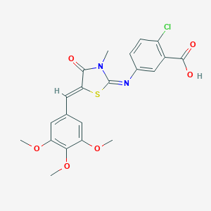 molecular formula C21H19ClN2O6S B300965 2-Chloro-5-{[3-methyl-4-oxo-5-(3,4,5-trimethoxybenzylidene)-1,3-thiazolidin-2-ylidene]amino}benzoic acid 