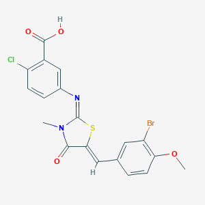 molecular formula C19H14BrClN2O4S B300966 5-{[5-(3-Bromo-4-methoxybenzylidene)-3-methyl-4-oxo-1,3-thiazolidin-2-ylidene]amino}-2-chlorobenzoic acid 