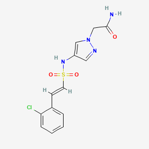 molecular formula C13H13ClN4O3S B3009664 2-[4-[[(E)-2-(2-chlorophenyl)ethenyl]sulfonylamino]pyrazol-1-yl]acetamide CAS No. 1311996-26-5