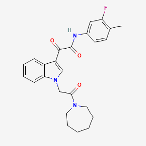 molecular formula C25H26FN3O3 B3009673 2-(1-(2-(氮杂环-1-基)-2-氧代乙基)-1H-吲哚-3-基)-N-(3-氟-4-甲基苯基)-2-氧代乙酰胺 CAS No. 894004-13-8