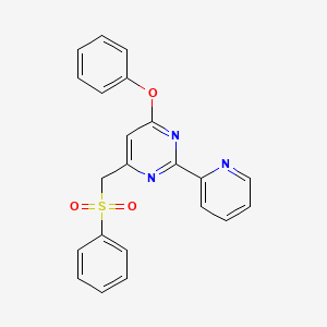 molecular formula C22H17N3O3S B3009678 [6-Phenoxy-2-(2-pyridinyl)-4-pyrimidinyl]methyl phenyl sulfone CAS No. 303147-08-2