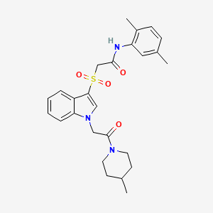 molecular formula C26H31N3O4S B3009684 N-(2,5-dimethylphenyl)-2-((1-(2-(4-methylpiperidin-1-yl)-2-oxoethyl)-1H-indol-3-yl)sulfonyl)acetamide CAS No. 878059-22-4