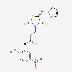 (E)-3-(5-(furan-2-ylmethylene)-4-oxo-2-thioxothiazolidin-3-yl)-N-(2-hydroxy-5-nitrophenyl)propanamide