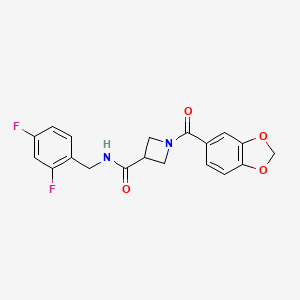 molecular formula C19H16F2N2O4 B3009689 1-(benzo[d][1,3]dioxole-5-carbonyl)-N-(2,4-difluorobenzyl)azetidine-3-carboxamide CAS No. 1396865-57-8