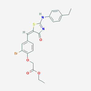 molecular formula C22H21BrN2O4S B300969 ethyl 2-[2-bromo-4-[(E)-[2-(4-ethylanilino)-4-oxo-1,3-thiazol-5-ylidene]methyl]phenoxy]acetate 