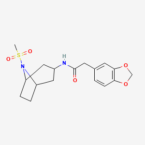 molecular formula C17H22N2O5S B3009693 2-(benzo[d][1,3]dioxol-5-yl)-N-(8-(methylsulfonyl)-8-azabicyclo[3.2.1]octan-3-yl)acetamide CAS No. 2034304-81-7