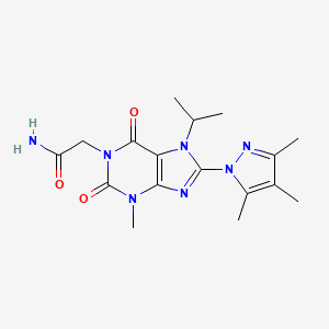 molecular formula C17H23N7O3 B3009696 2-(7-isopropyl-3-methyl-2,6-dioxo-8-(3,4,5-trimethyl-1H-pyrazol-1-yl)-2,3,6,7-tetrahydro-1H-purin-1-yl)acetamide CAS No. 1014011-68-7
