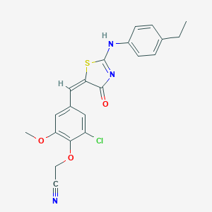 molecular formula C21H18ClN3O3S B300970 2-[2-chloro-4-[(E)-[2-(4-ethylanilino)-4-oxo-1,3-thiazol-5-ylidene]methyl]-6-methoxyphenoxy]acetonitrile 