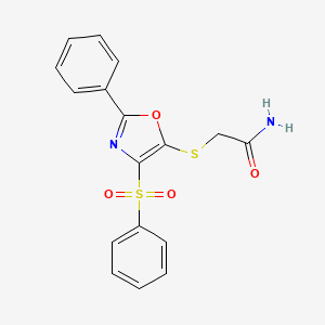 molecular formula C17H14N2O4S2 B3009729 2-((2-Phenyl-4-(phenylsulfonyl)oxazol-5-yl)thio)acetamide CAS No. 686736-75-4