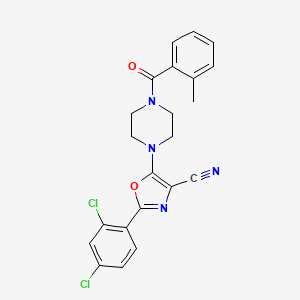 molecular formula C22H18Cl2N4O2 B3009756 2-(2,4-二氯苯基)-5-(4-(2-甲基苯甲酰)哌嗪-1-基)恶唑-4-腈 CAS No. 946278-30-4