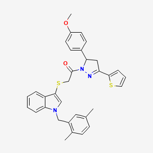 molecular formula C33H31N3O2S2 B3009759 2-((1-(2,5-dimethylbenzyl)-1H-indol-3-yl)thio)-1-(5-(4-methoxyphenyl)-3-(thiophen-2-yl)-4,5-dihydro-1H-pyrazol-1-yl)ethanone CAS No. 681279-84-5