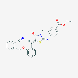 molecular formula C28H23N3O4S B300977 Ethyl 4-[(5-{2-[(2-cyanobenzyl)oxy]benzylidene}-3-methyl-4-oxo-1,3-thiazolidin-2-ylidene)amino]benzoate 