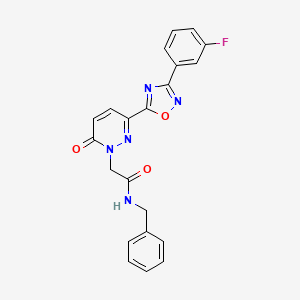 molecular formula C21H16FN5O3 B3009770 N~1~-苄基-2-[3-[3-(3-氟苯基)-1,2,4-恶二唑-5-基]-6-氧代-1(6H)-吡哒嗪基]乙酰胺 CAS No. 1251677-08-3