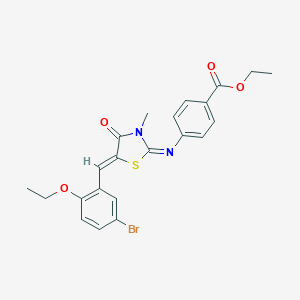 molecular formula C22H21BrN2O4S B300979 Ethyl 4-{[5-(5-bromo-2-ethoxybenzylidene)-3-methyl-4-oxo-1,3-thiazolidin-2-ylidene]amino}benzoate 