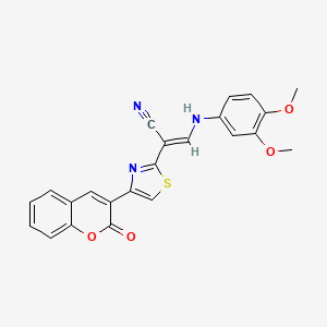 molecular formula C23H17N3O4S B3009798 (E)-3-((3,4-dimethoxyphenyl)amino)-2-(4-(2-oxo-2H-chromen-3-yl)thiazol-2-yl)acrylonitrile CAS No. 377059-36-4