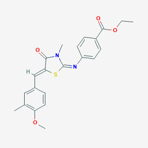 molecular formula C22H22N2O4S B300980 Ethyl 4-{[5-(4-methoxy-3-methylbenzylidene)-3-methyl-4-oxo-1,3-thiazolidin-2-ylidene]amino}benzoate 
