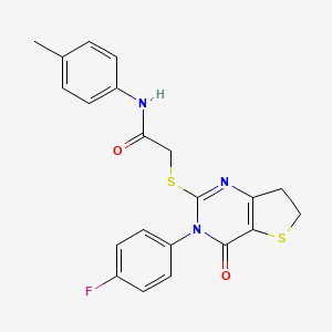 molecular formula C21H18FN3O2S2 B3009809 2-((3-(4-fluorophenyl)-4-oxo-3,4,6,7-tetrahydrothieno[3,2-d]pyrimidin-2-yl)thio)-N-(p-tolyl)acetamide CAS No. 686773-10-4