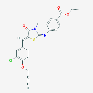molecular formula C23H19ClN2O4S B300981 Ethyl 4-({5-[3-chloro-4-(2-propynyloxy)benzylidene]-3-methyl-4-oxo-1,3-thiazolidin-2-ylidene}amino)benzoate 